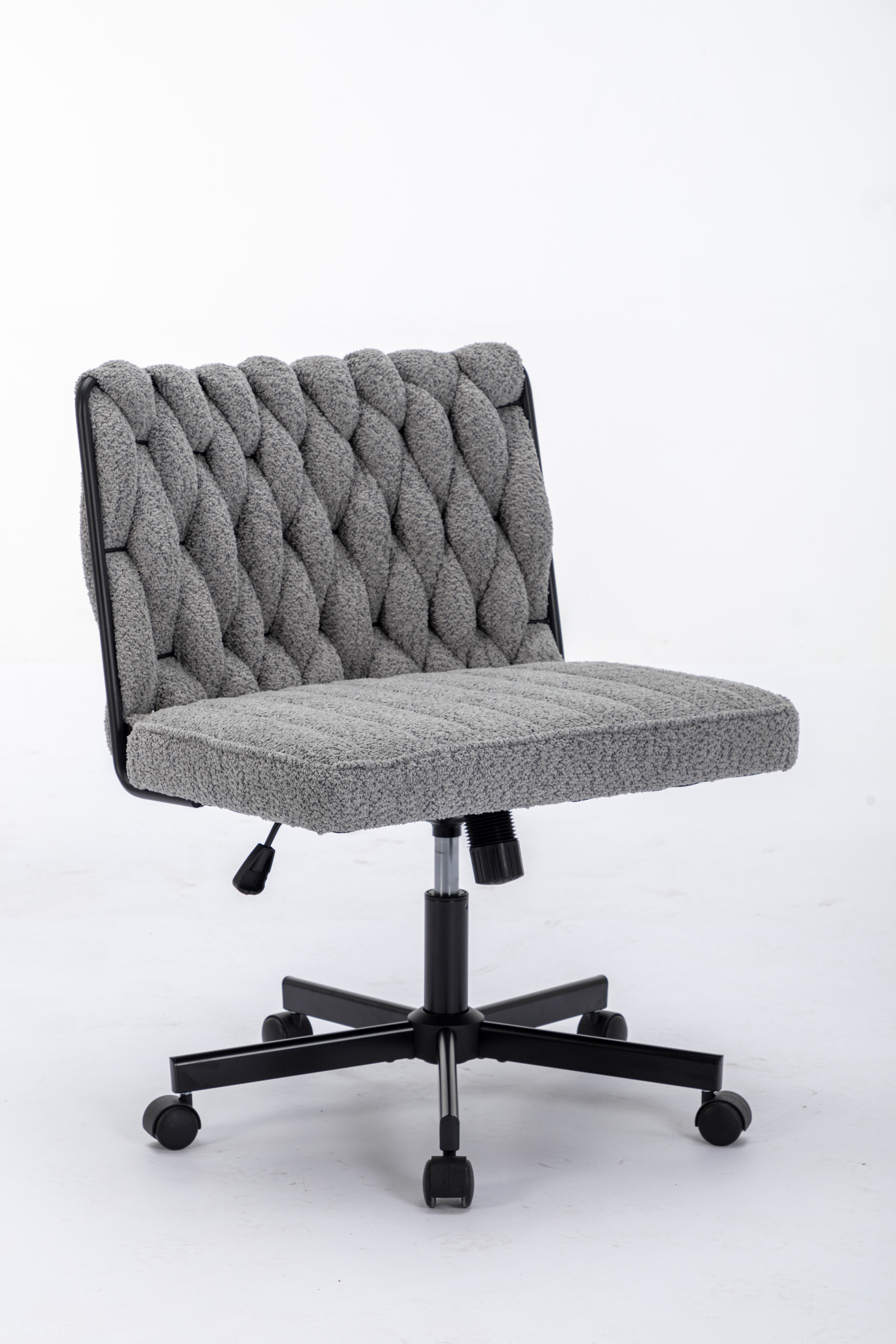 Criss Cross Legged Office Desk Chair With Wheels, Modern Armless Desk Chair With Wide Seat, Home Office Chairs For Work, Meditation, Vanity,Grey_voghion.com